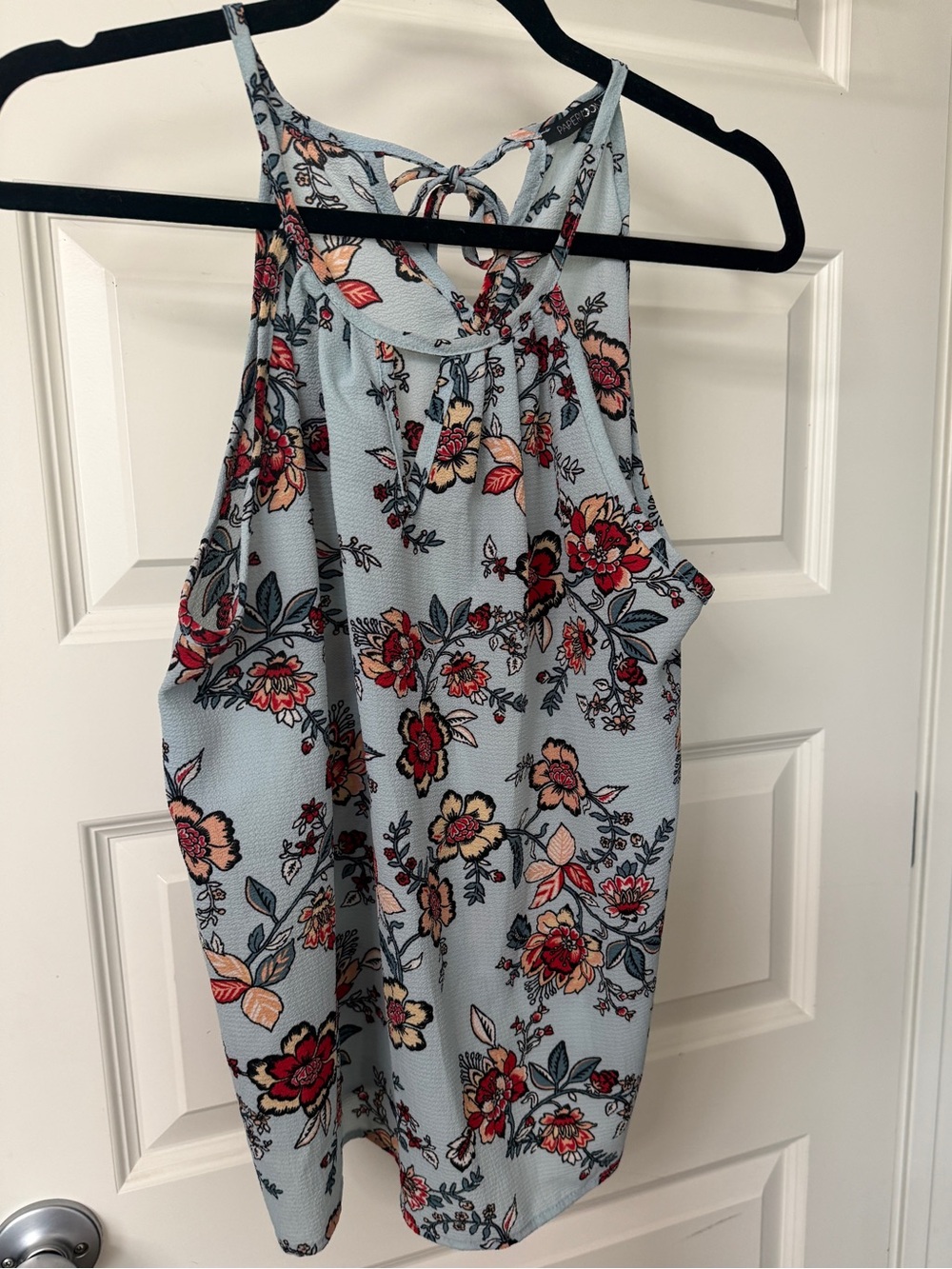 Papermoon Light Blue Floral Keyhole Tie-back Tank Top